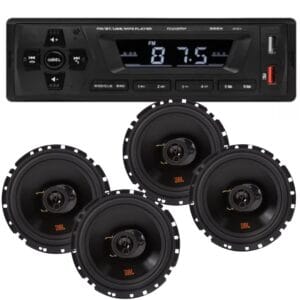 Kit Radio MP3 12v e 4 Alto Falantes 6 Polegadas Jbl 110w Rms
