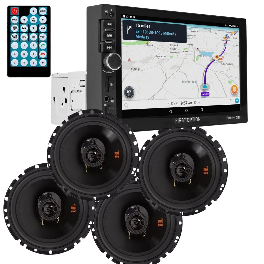 Kit Som Automotivo Mp5 1Din Android e 4 Alto Falantes 6 Jbl