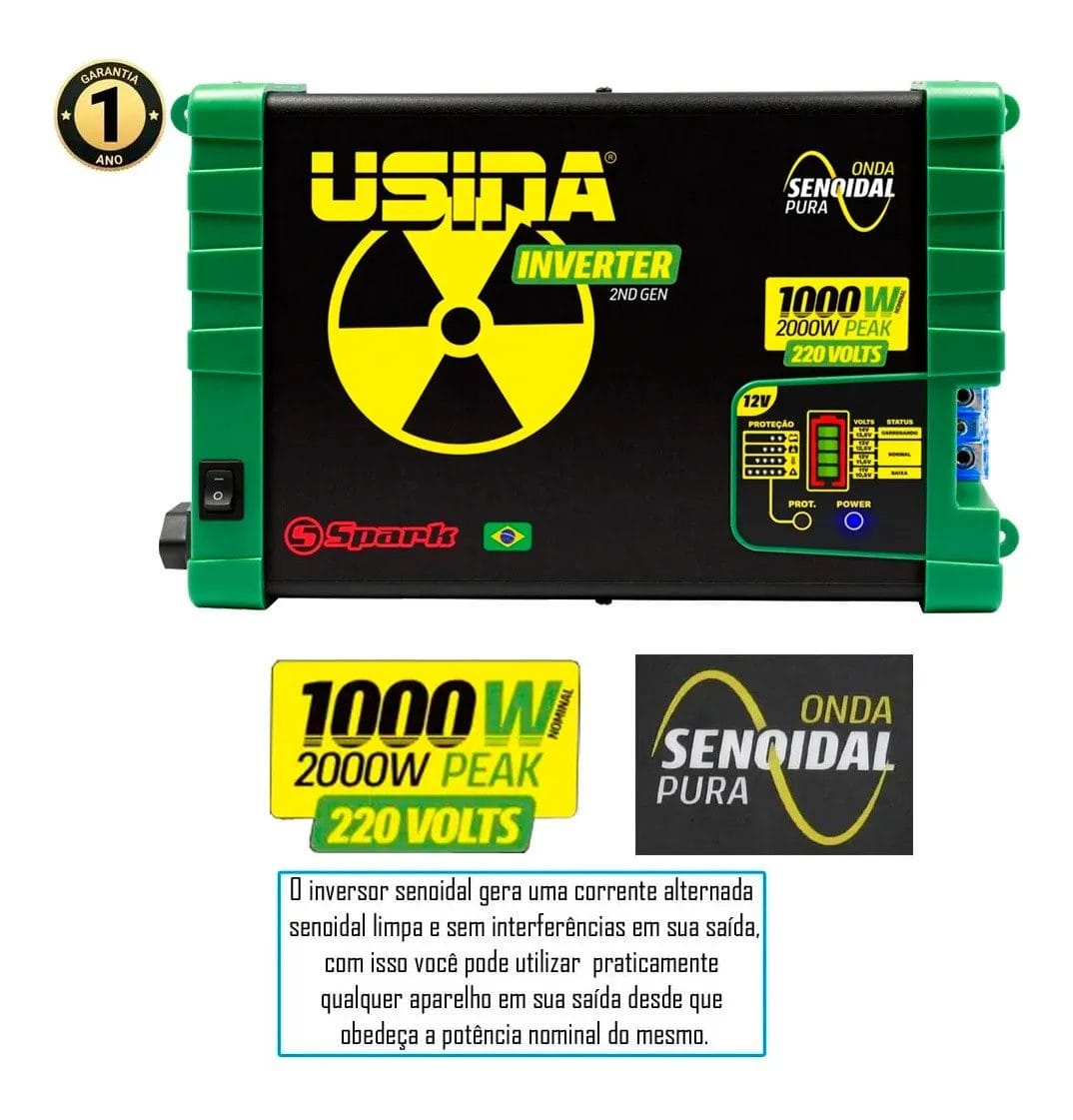 Inversor Conversor De Tensão Veicular 2nd Gen 1000w 12v 220v Usina - Imagem 4