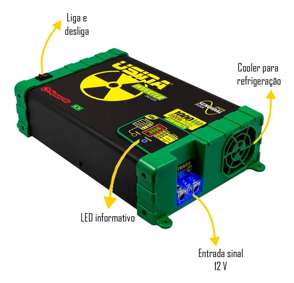 Inversor Conversor De Tensão Veicular 2nd Gen 1000w 12v 220v Usina - Imagem 5