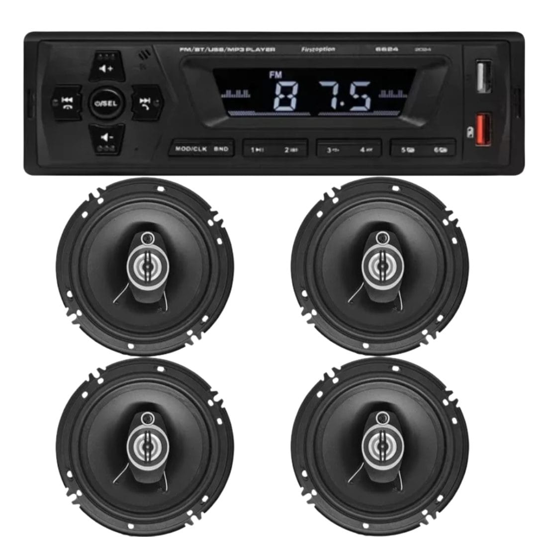 Kit Radio MP3 12v e 4 Alto Falantes 6 Polegadas 220w Rms 4Ohms