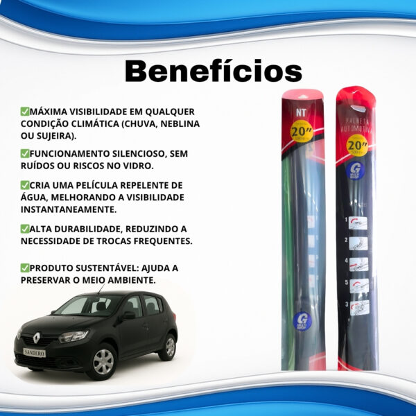 Par De Palheta Limpador De Parabrisa Logan Sandero 2008 a 2014 - Imagem 2