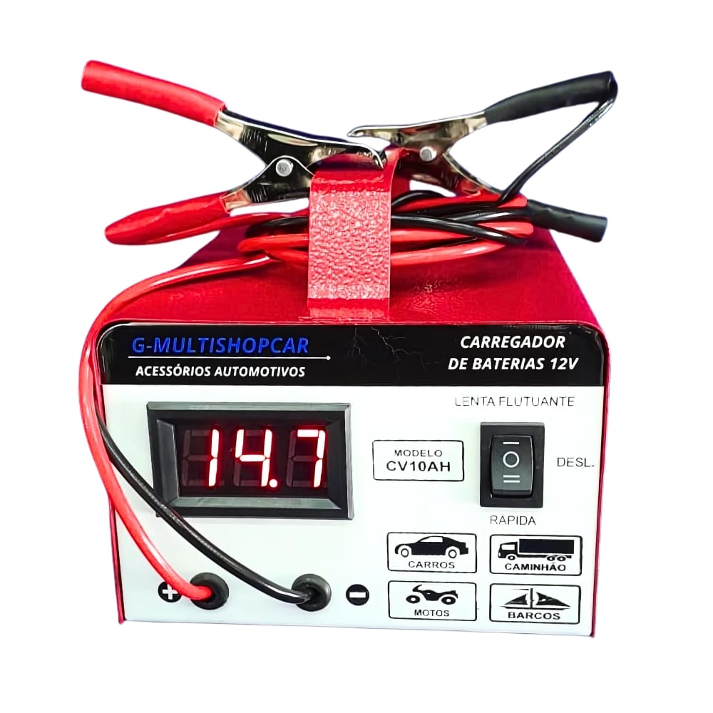 Carregador Bateria Automotiva 12v 10ah Flutuante Cv10 Carro Moto Flutuante